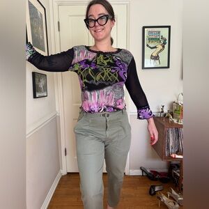 Y2K Vintage Sheer 3/4 Length Sleeve Mesh Top